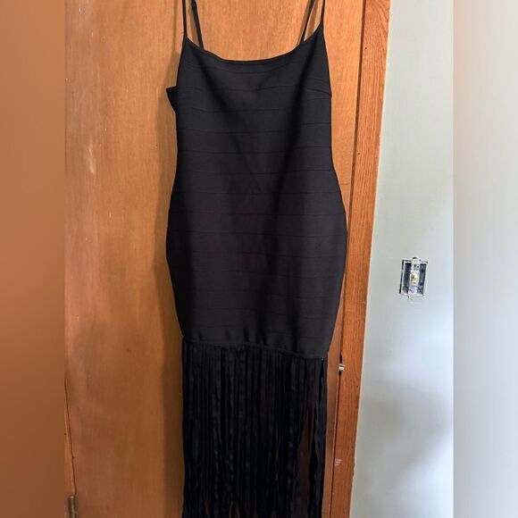 Lulu's Till We Meet Again Black Fringe Bandage Bodycon Maxi Dress Size XL - Picture 4 of 12